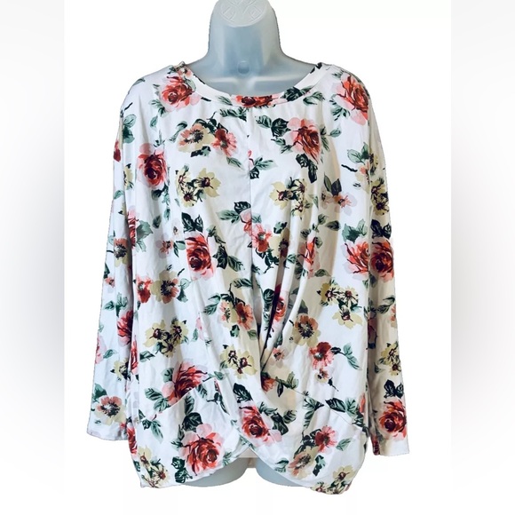 Viamour Women's L Tunic Top Floral Gathered Front LS Cottagecore Soft Made USA - Picture 1 of 9